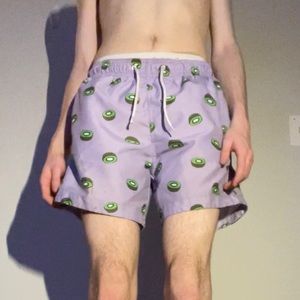 Men’s Purple Kiwi Pattern Swim Trunks